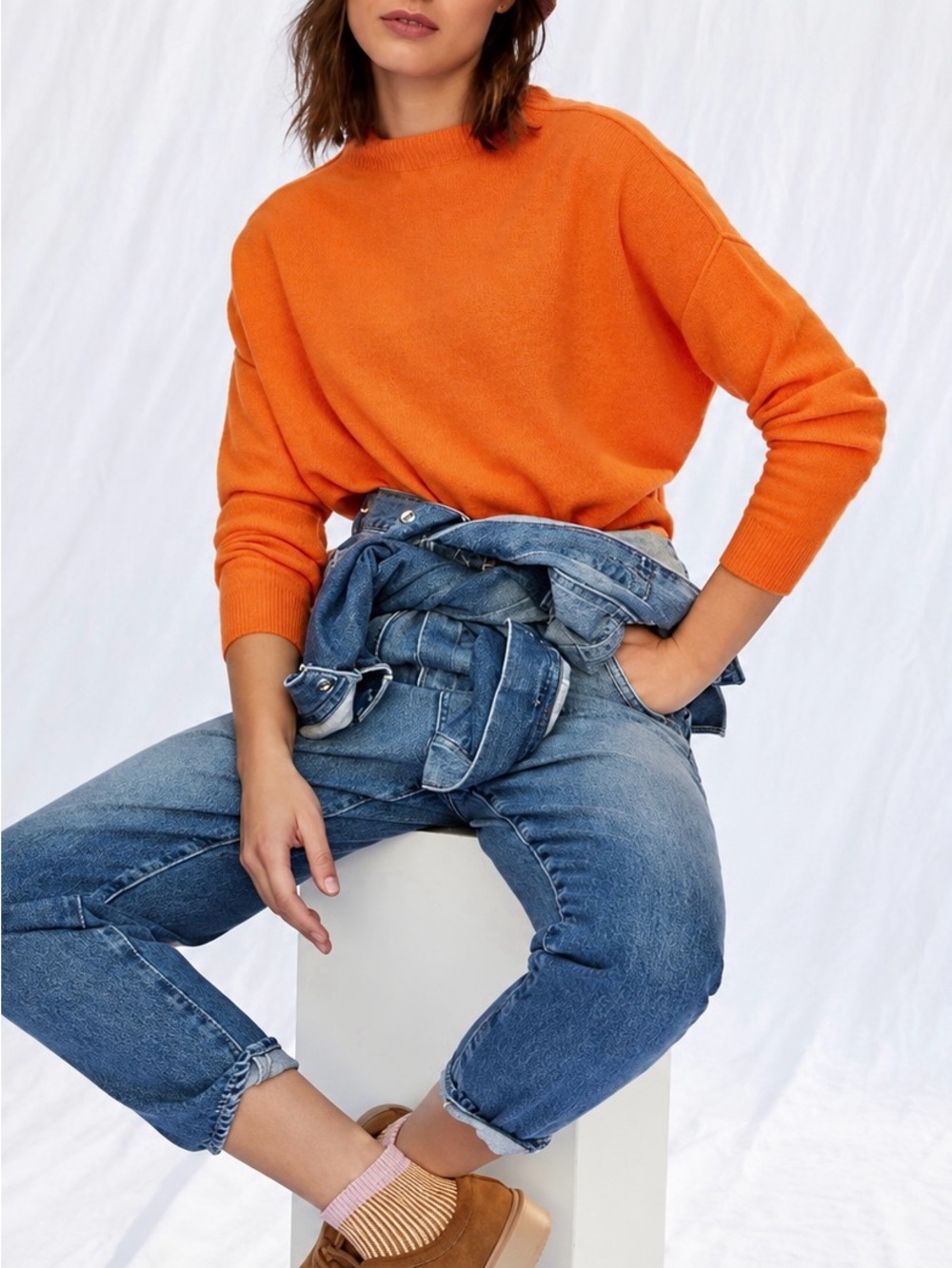 PILCRO x ANTHROPOLOGIE The Alani 100% Cashmere Mock-Neck Sweater in Orange